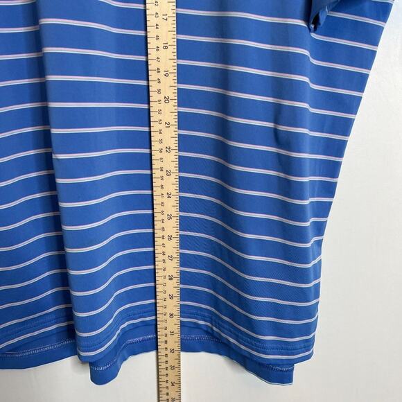 F & G Tech Size Large Mens Blue Pink White Striped Golf Polo Shirt Performance - Picture 9 of 9